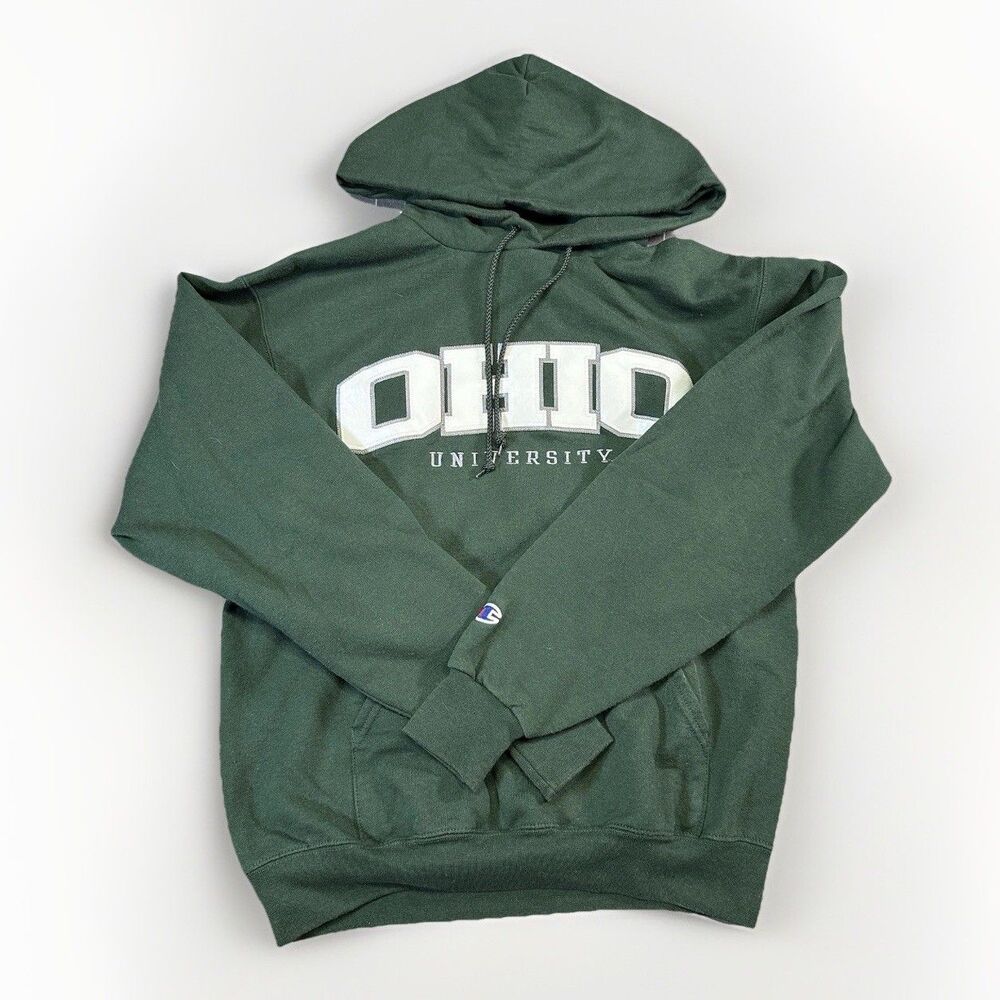 Vintage Champion Ohio University Hoodie Green Embroidered Sweatshirt Sz S